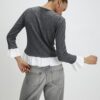 Grey Cosy Long Sleeve Frill Trim Cardigan