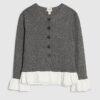 Grey Cosy Long Sleeve Frill Trim Cardigan