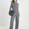 Grey Cosy Ribbed Wide Leg Trousers