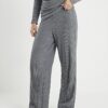 Grey Cosy Ribbed Wide Leg Trousers