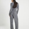 Grey Cosy Ribbed Wide Leg Trousers