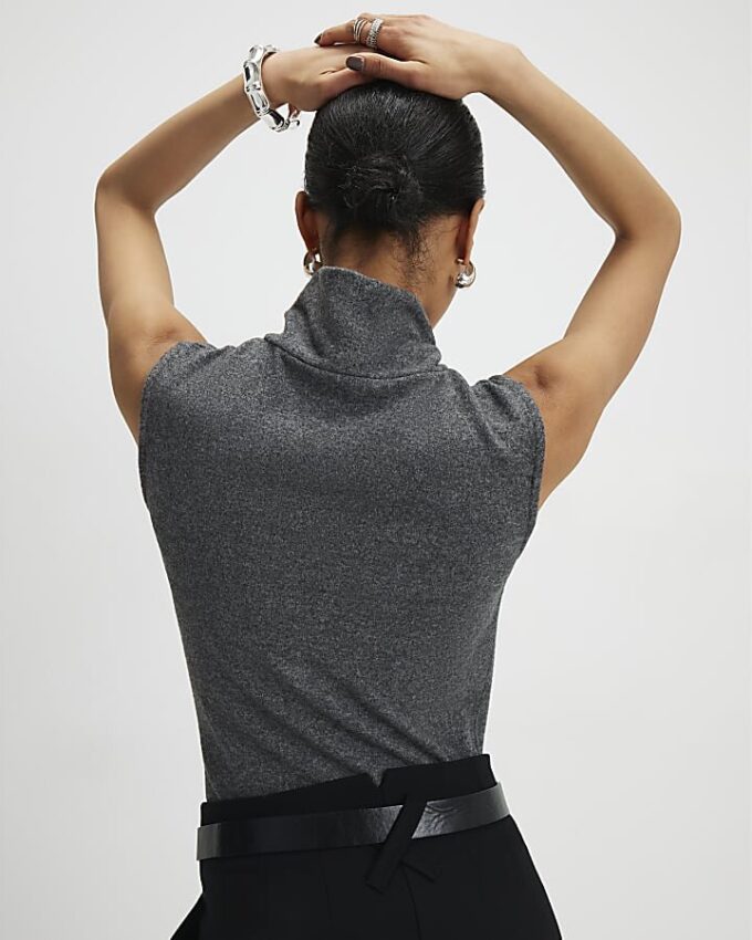 Grey Cosy Sleeveless Cowl Neck Top