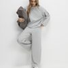 Grey Cosy Whipstitch Wide Leg Joggers