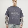 Grey Double Layered Number 76 Check T-Shirt