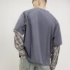 Grey Double Layered Number 76 Check T-Shirt