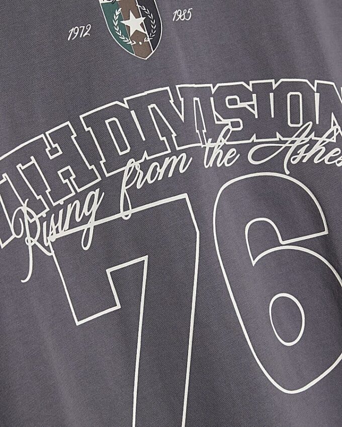 Grey Double Layered Number 76 Check T-Shirt