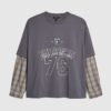 Grey Double Layered Number 76 Check T-Shirt