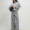 Grey Drawstring Wide Leg Trousers