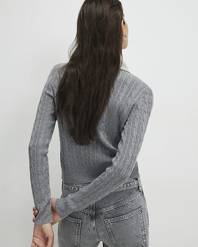 Grey Embellished Collar Cardigan