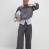 Grey Faux Suede Collared Bomber Jacket