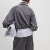Grey Faux Suede Collared Bomber Jacket