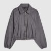 Grey Faux Suede Collared Bomber Jacket
