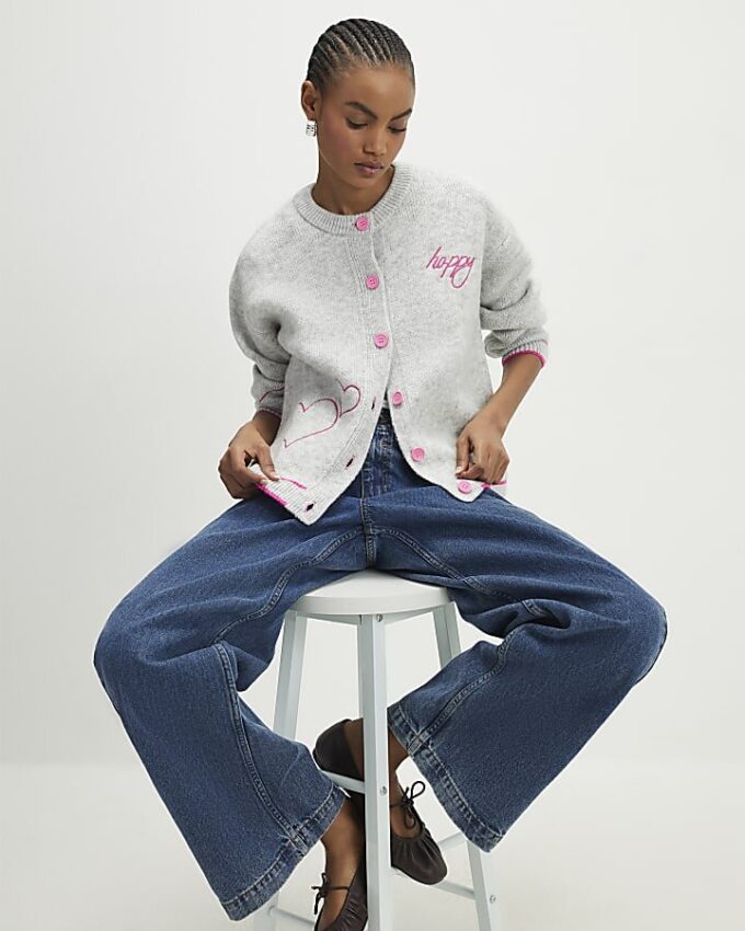 Grey Happy Heart Cardigan