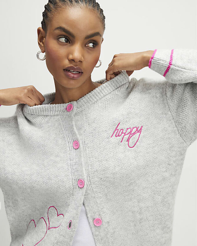 Grey Happy Heart Cardigan
