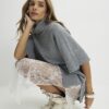 Grey Hybrid Lace Hem Dress