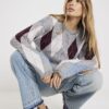 Grey Knitted Argyle Print Cardigan