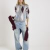 Grey Knitted Argyle Print Cardigan