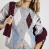Grey Knitted Argyle Print Cardigan