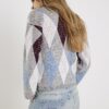 Grey Knitted Argyle Print Cardigan