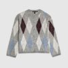 Grey Knitted Argyle Print Cardigan