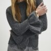 Grey Knitted Frill Cuff Tie Back Jumper