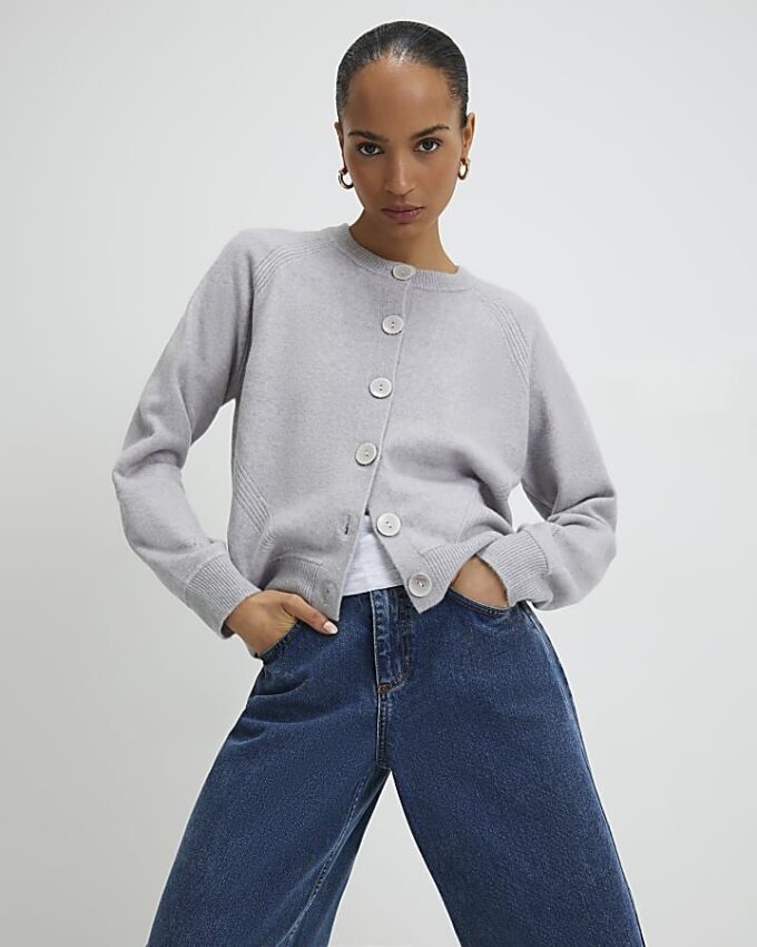 Grey Knitted Long Sleeve Cardigan