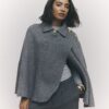 Grey Knitted Wrap Button Cape