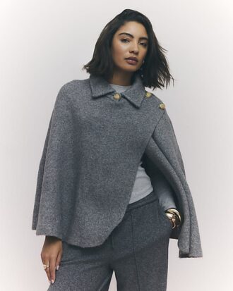 Grey Knitted Wrap Button Cape Grey Knitted Wrap Button Cape