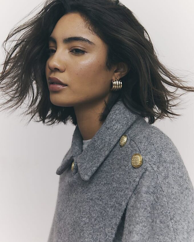 Grey Knitted Wrap Button Cape