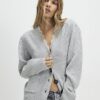 Grey Lace Trim Shoulder Pad Cardigan
