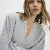 Grey Lace Trim Shoulder Pad Cardigan