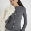 Grey Long Sleeve Frilled Cosy Cardigan