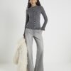 Grey Long Sleeve Frilled Cosy Cardigan