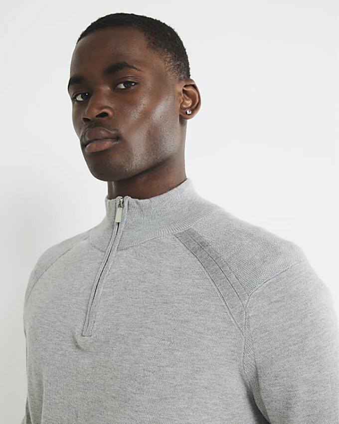 Grey Long Sleeve Half Zip Jumper