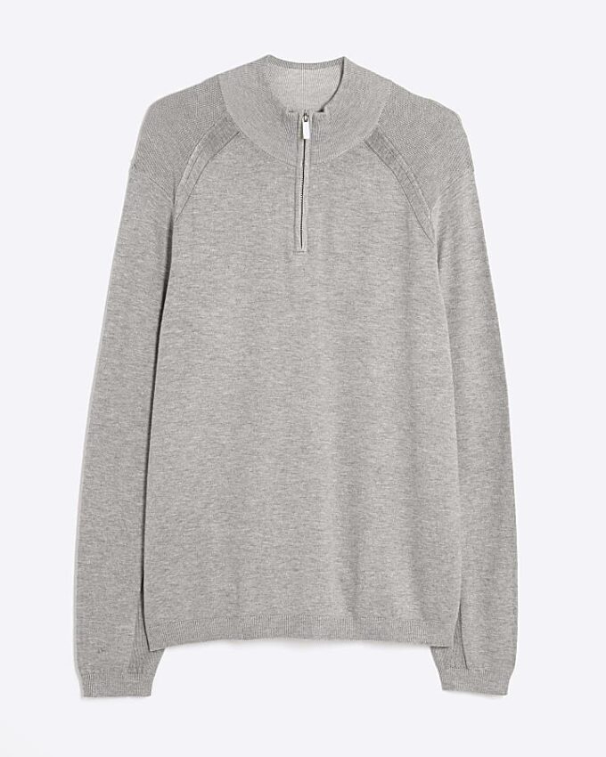 Grey Long Sleeve Half Zip Jumper