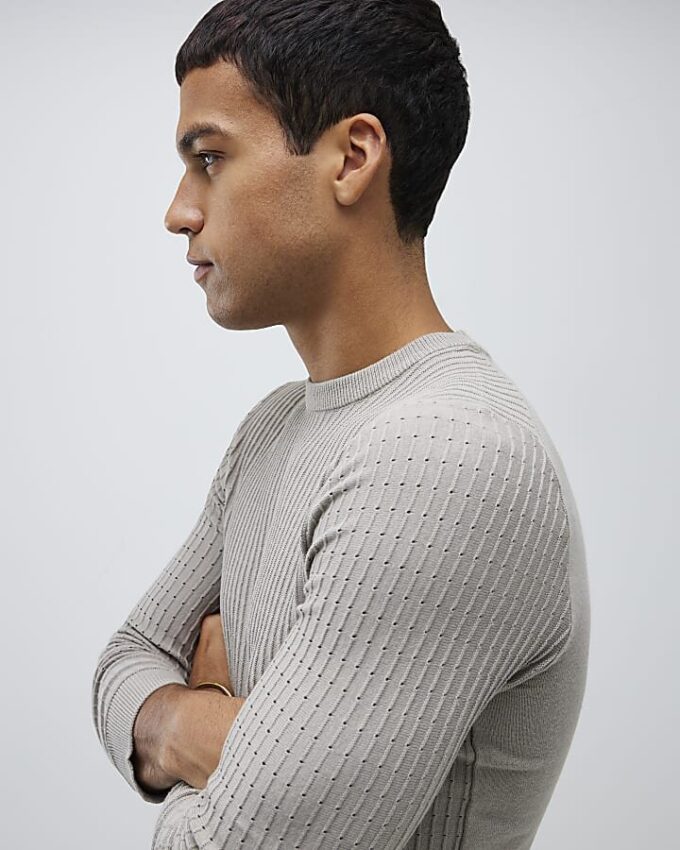 Grey Long Sleeve Muscle Fit Jumper