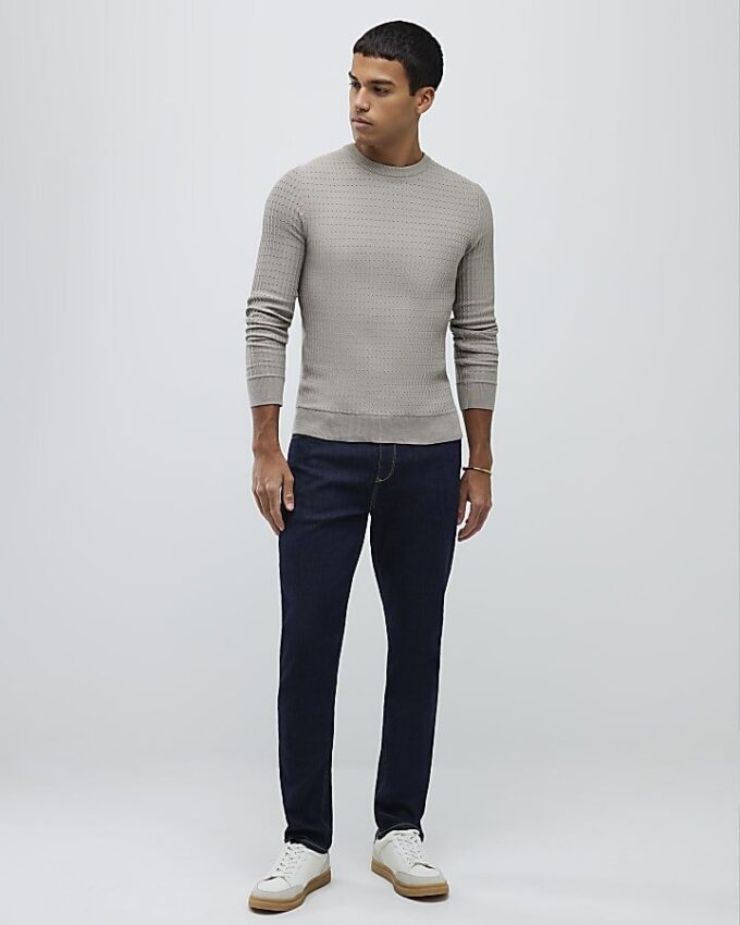 Grey Long Sleeve Muscle Fit Jumper