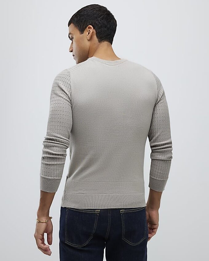 Grey Long Sleeve Muscle Fit Jumper