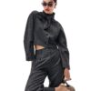 Grey Long Sleeve Tie Neck Jacket