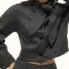 Grey Long Sleeve Tie Neck Jacket