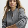 Grey Long Sleeve Zip Up Bomber Sweatshirt