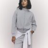 Grey Long Sleeve Zip up Bomber Sweatshirt