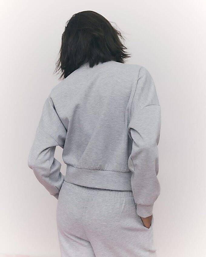Grey Long Sleeve Zip up Bomber Sweatshirt
