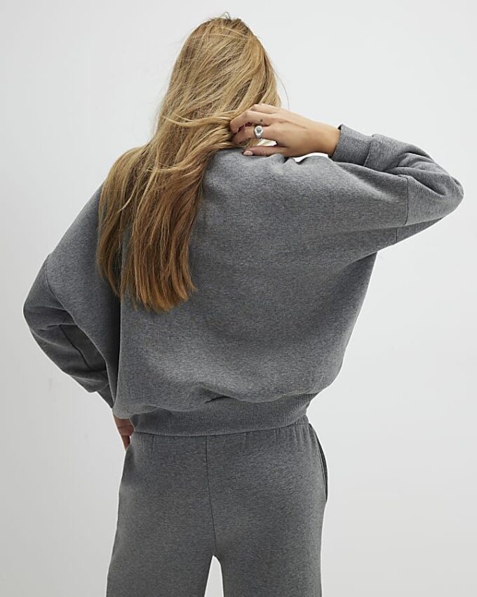 Grey Long Sleeve Zip Up Bomber Sweatshirt