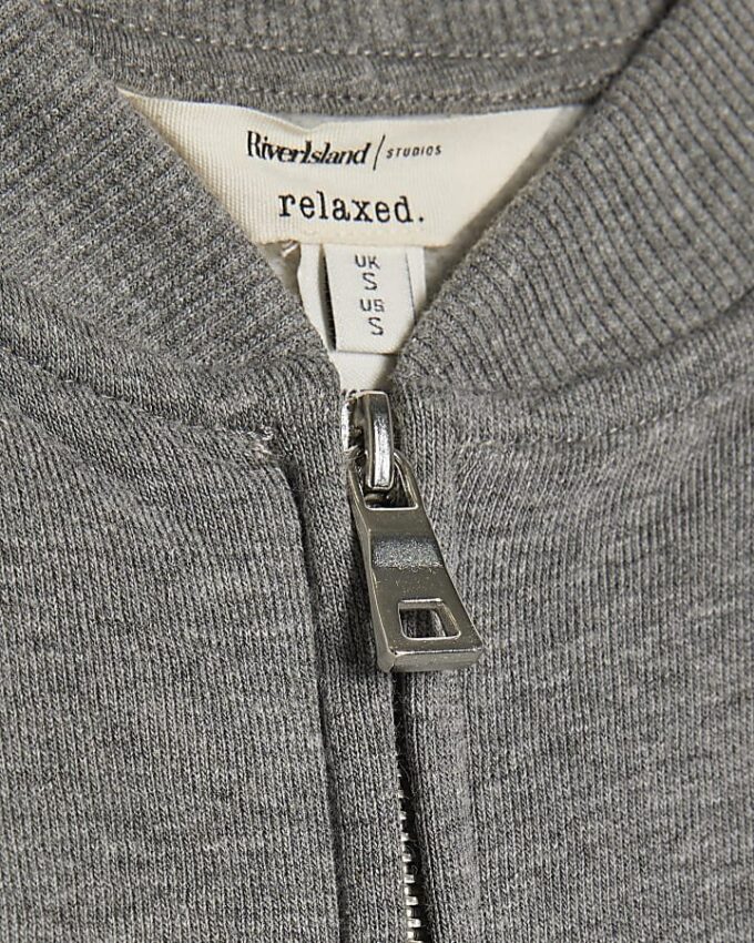 Grey Long Sleeve Zip Up Bomber Sweatshirt