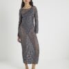 Grey Lurex Long Sleeve Maxi Beach Dress