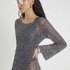 Grey Lurex Long Sleeve Maxi Beach Dress