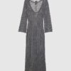 Grey Lurex Long Sleeve Maxi Beach Dress