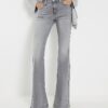 Grey Mid Rise Flared Jeans