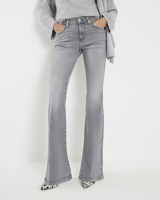 Grey Mid Rise Flared Jeans